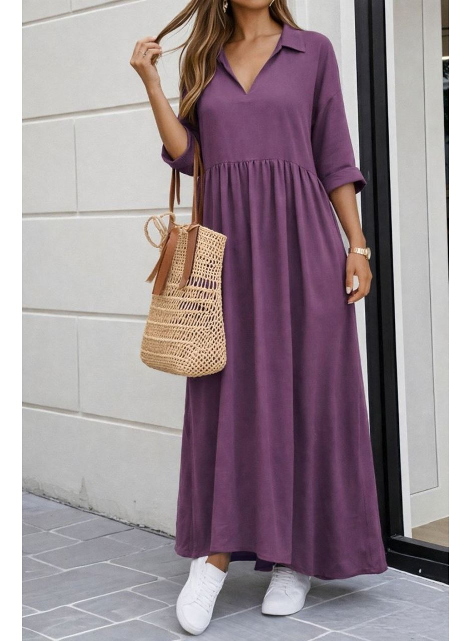 Kadın Truvakar Kollu V Yakalı Yırtmaçlı Uzun Aerobin Elbise