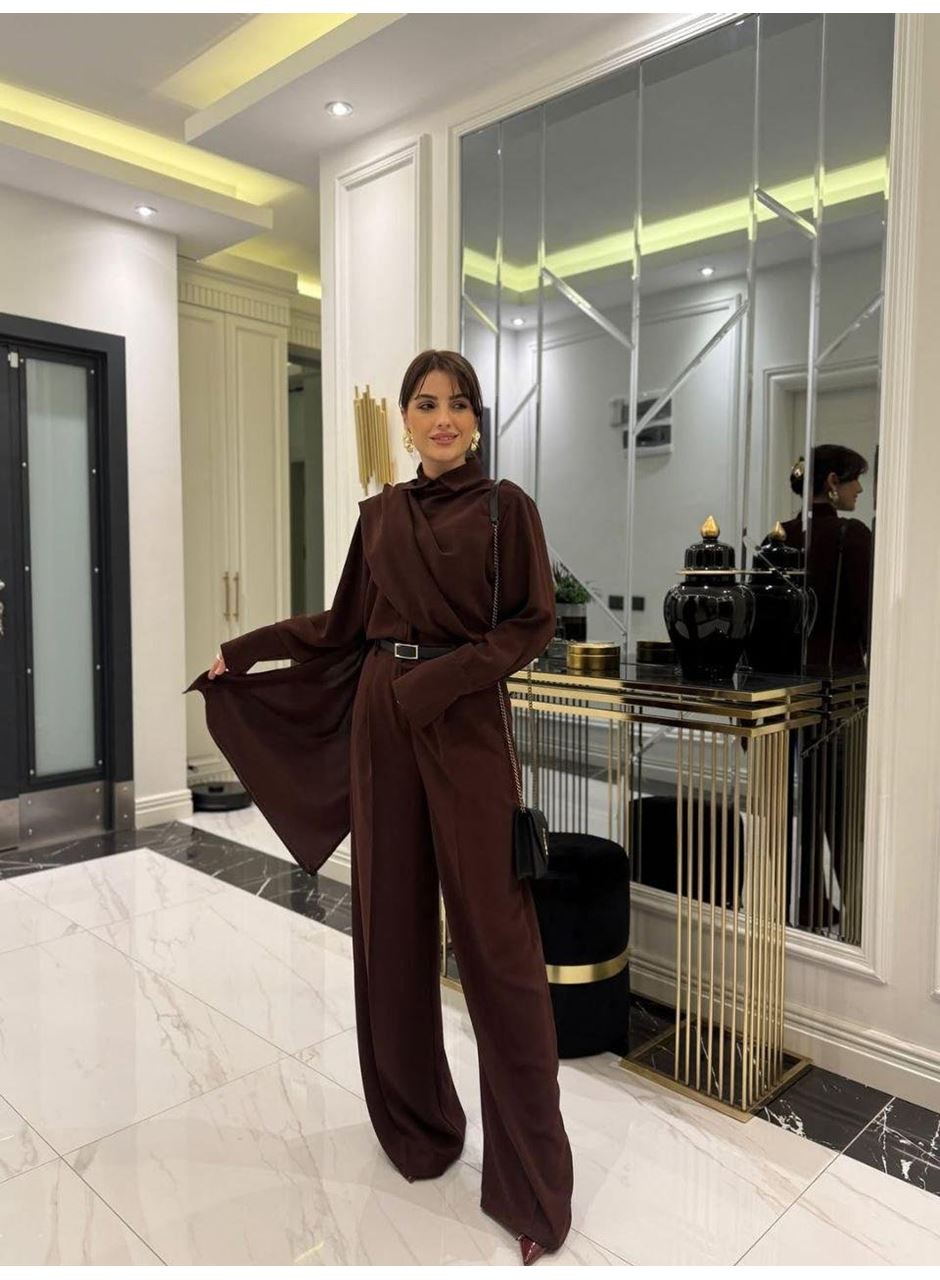 Kadın Uzun Kollu şal Detaylı Bluz Ve Pantolon Ikili Takım