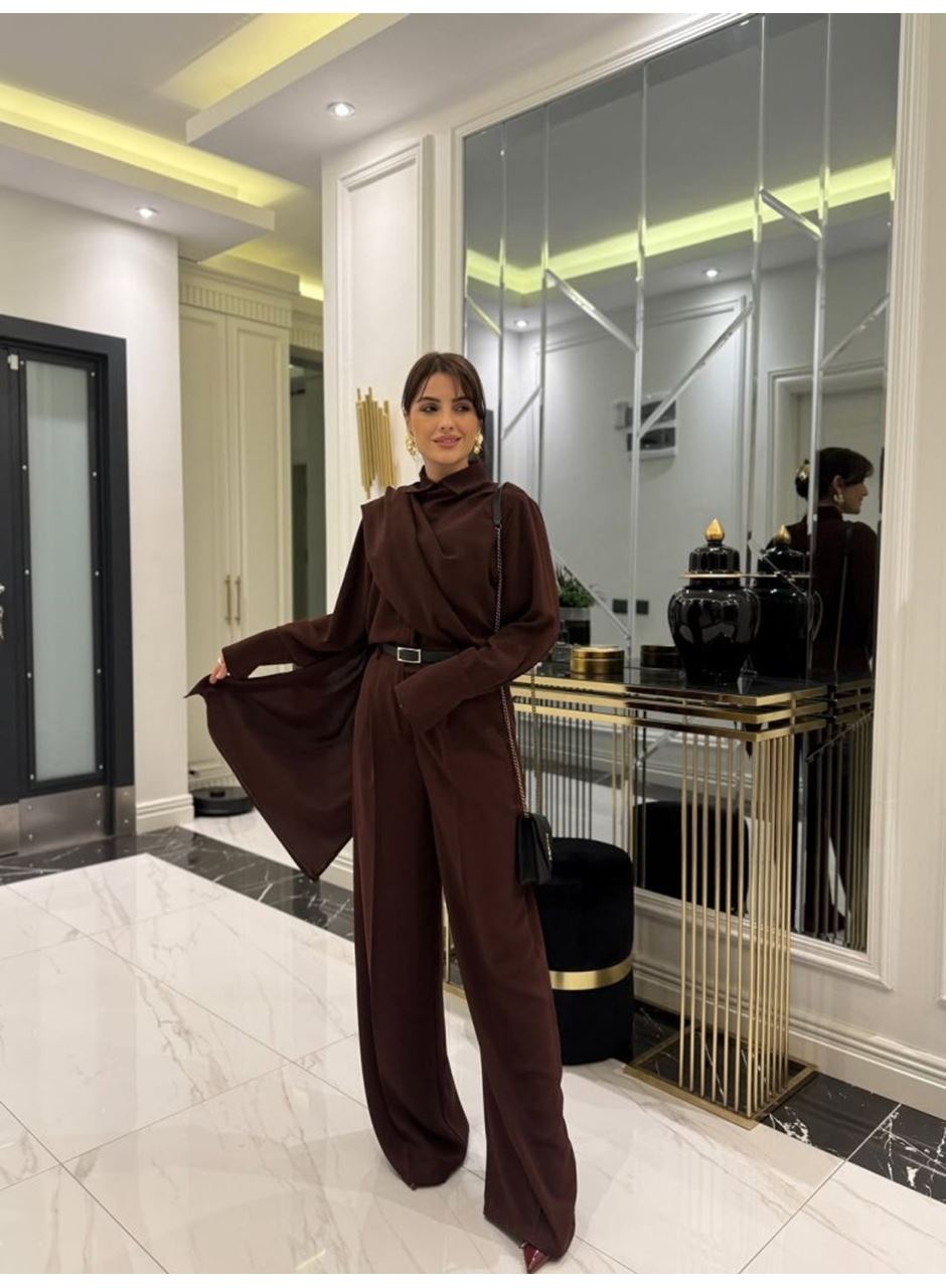 Kadın Uzun Kollu şal Detaylı Bluz Ve Pantolon Ikili Takım