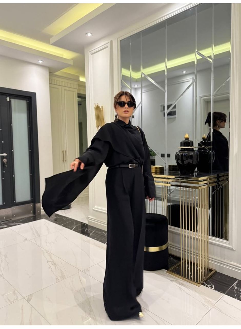 Kadın Uzun Kollu şal Detaylı Bluz Ve Pantolon Ikili Takım