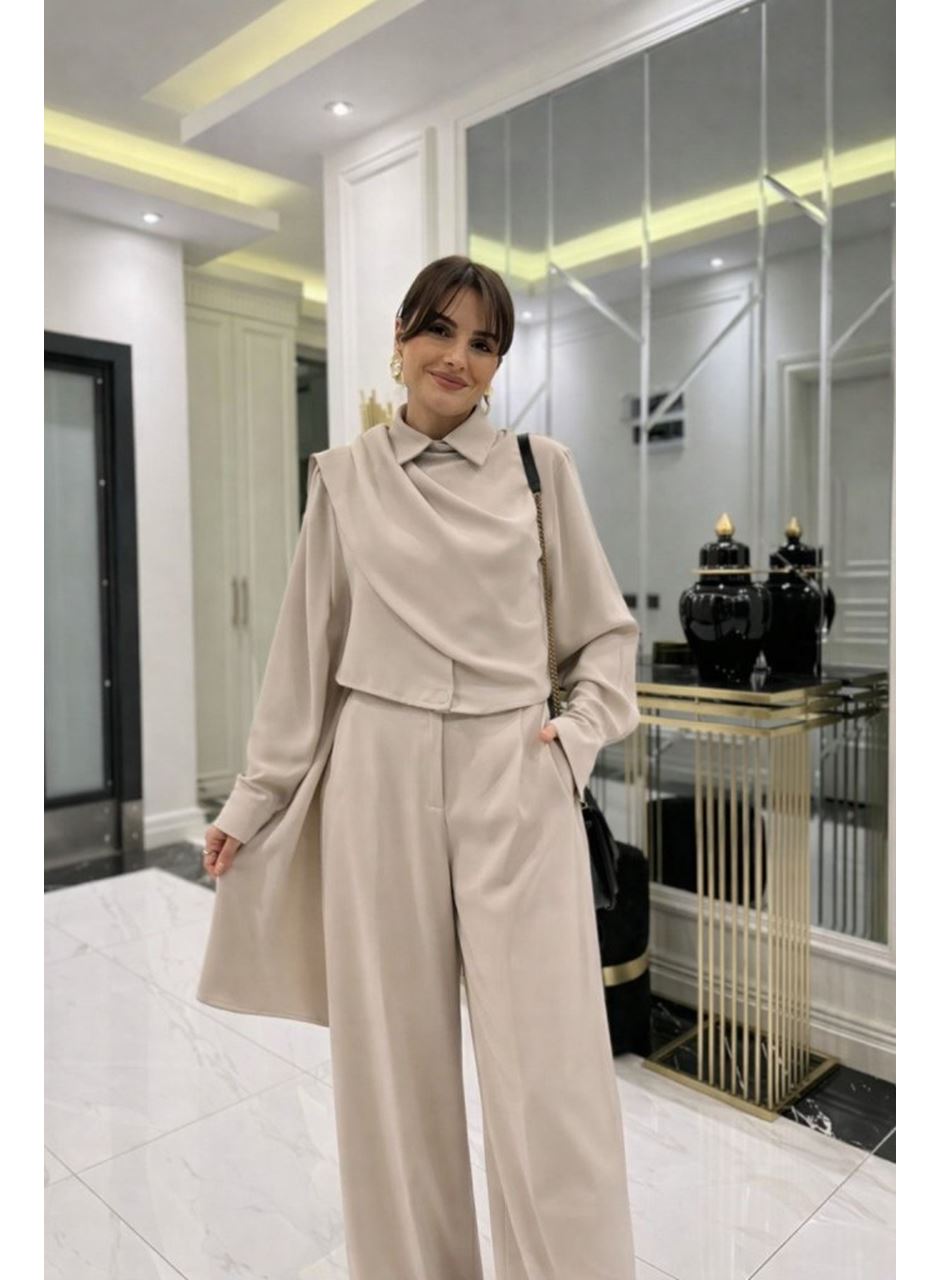 Kadın Uzun Kollu şal Detaylı Bluz Ve Pantolon Ikili Takım