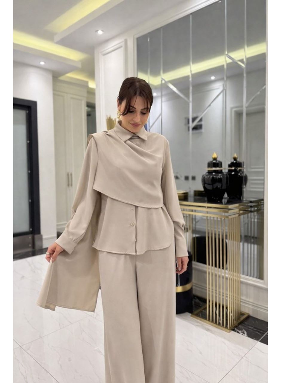 Kadın Uzun Kollu şal Detaylı Bluz Ve Pantolon Ikili Takım