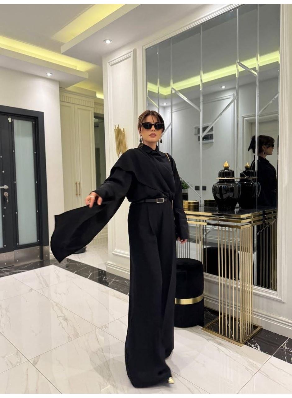 Kadın Uzun Kollu şal Detaylı Bluz Ve Pantolon Ikili Takım