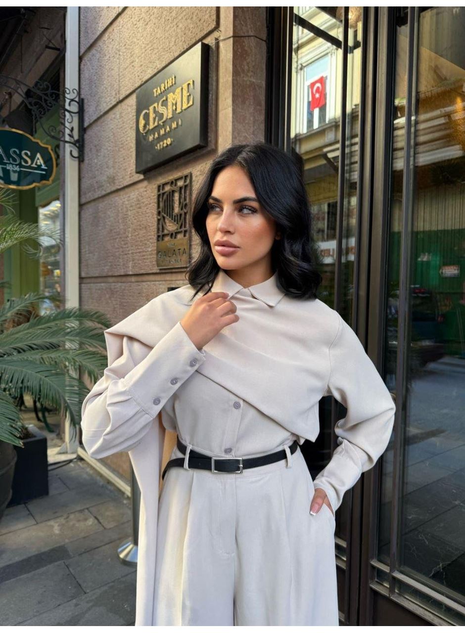 Kadın Uzun Kollu şal Detaylı Bluz Ve Pantolon Ikili Takım