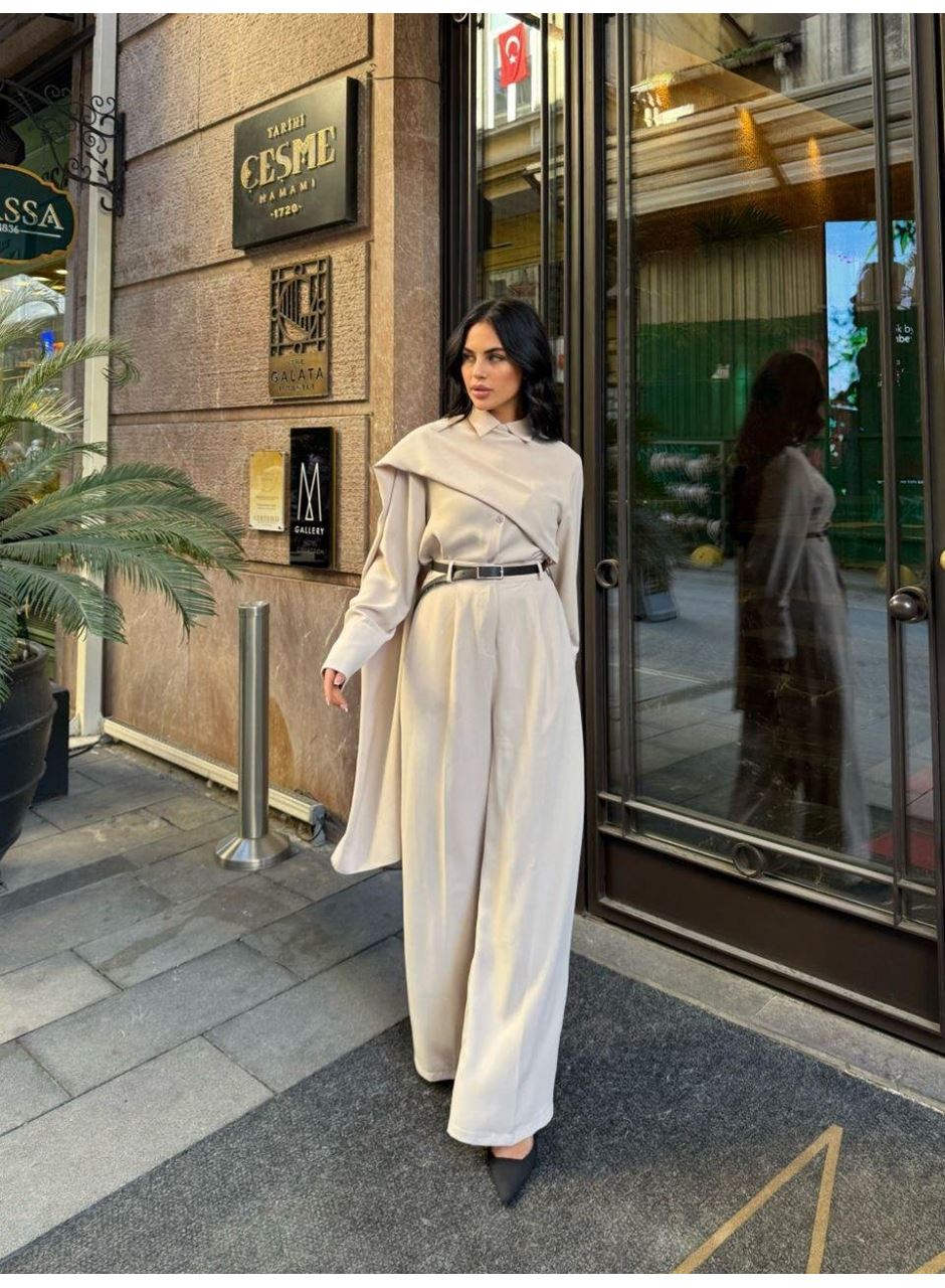 Kadın Uzun Kollu şal Detaylı Bluz Ve Pantolon Ikili Takım