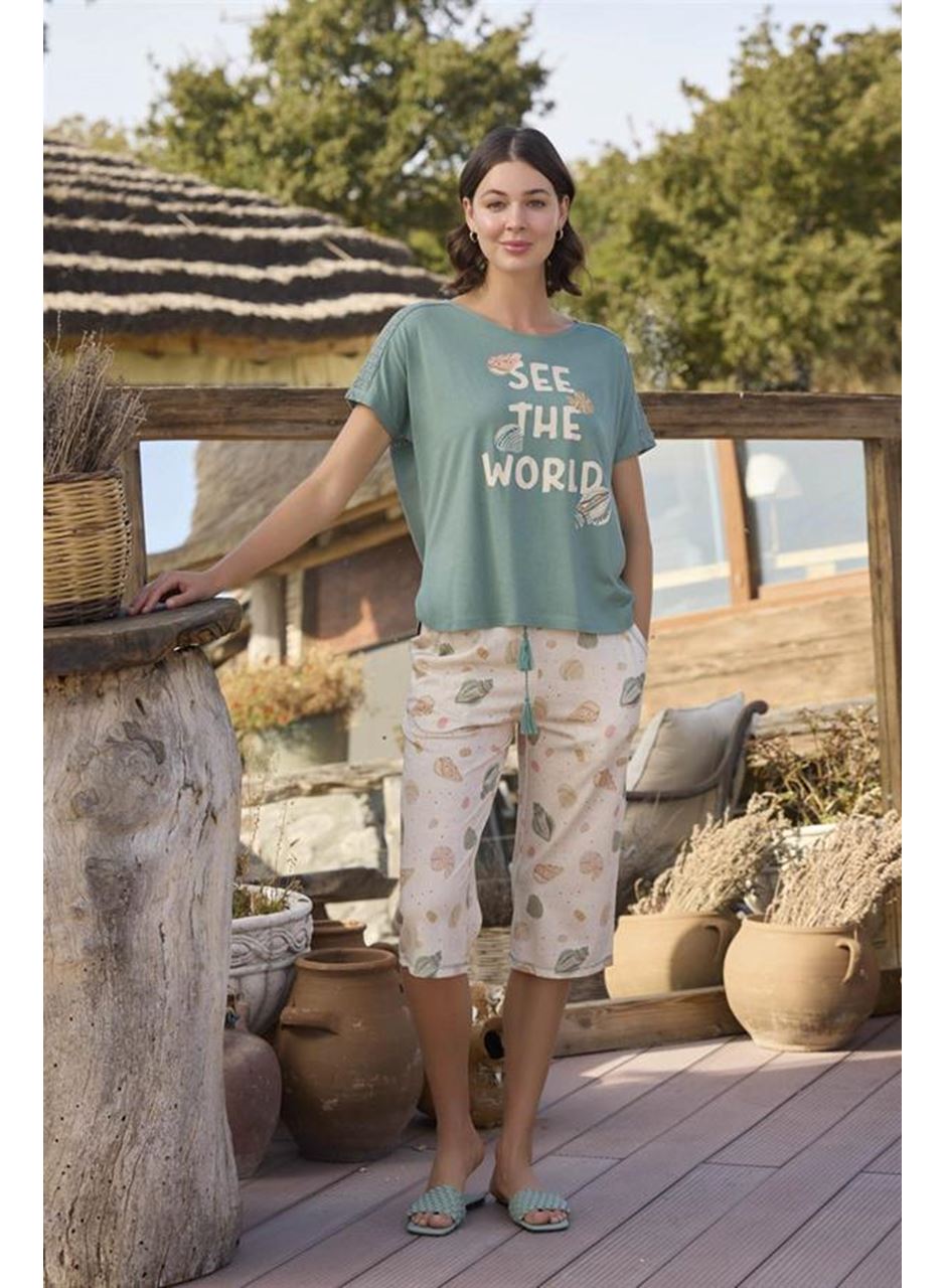Desenli ve Baskılı "See the World" Kapri Takımı