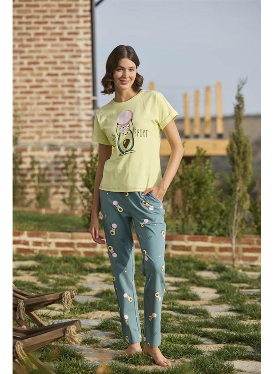Desenli ve Baskılı "Yoga Sport" Pijama Takımı