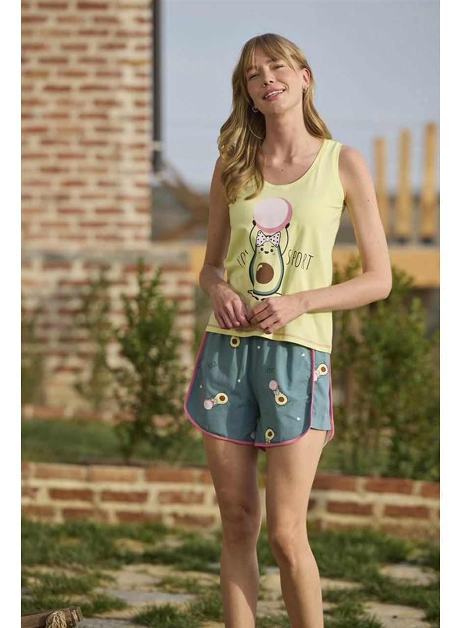 Desenli ve Baskılı "Yoga Sport" Şort Takımı