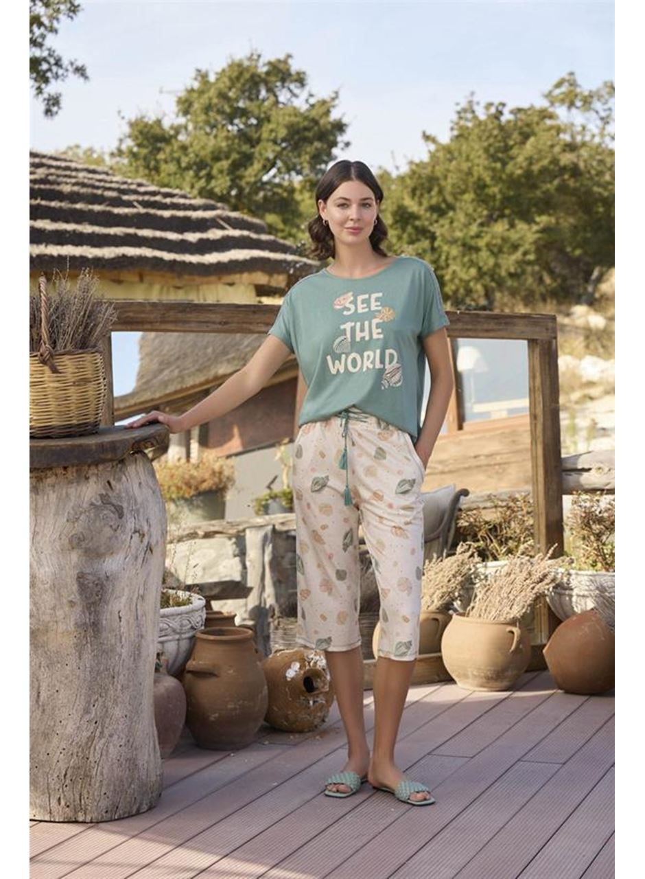 Desenli ve Baskılı "See the World" Kapri Takımı