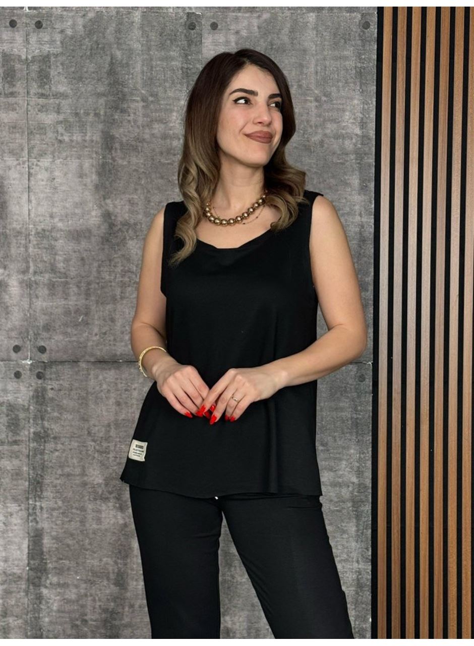 Kadın Askılı Yuvarlak Yaka Viskon Iki Iplik Bluz Ve Eşofman Altı Ikili Takım