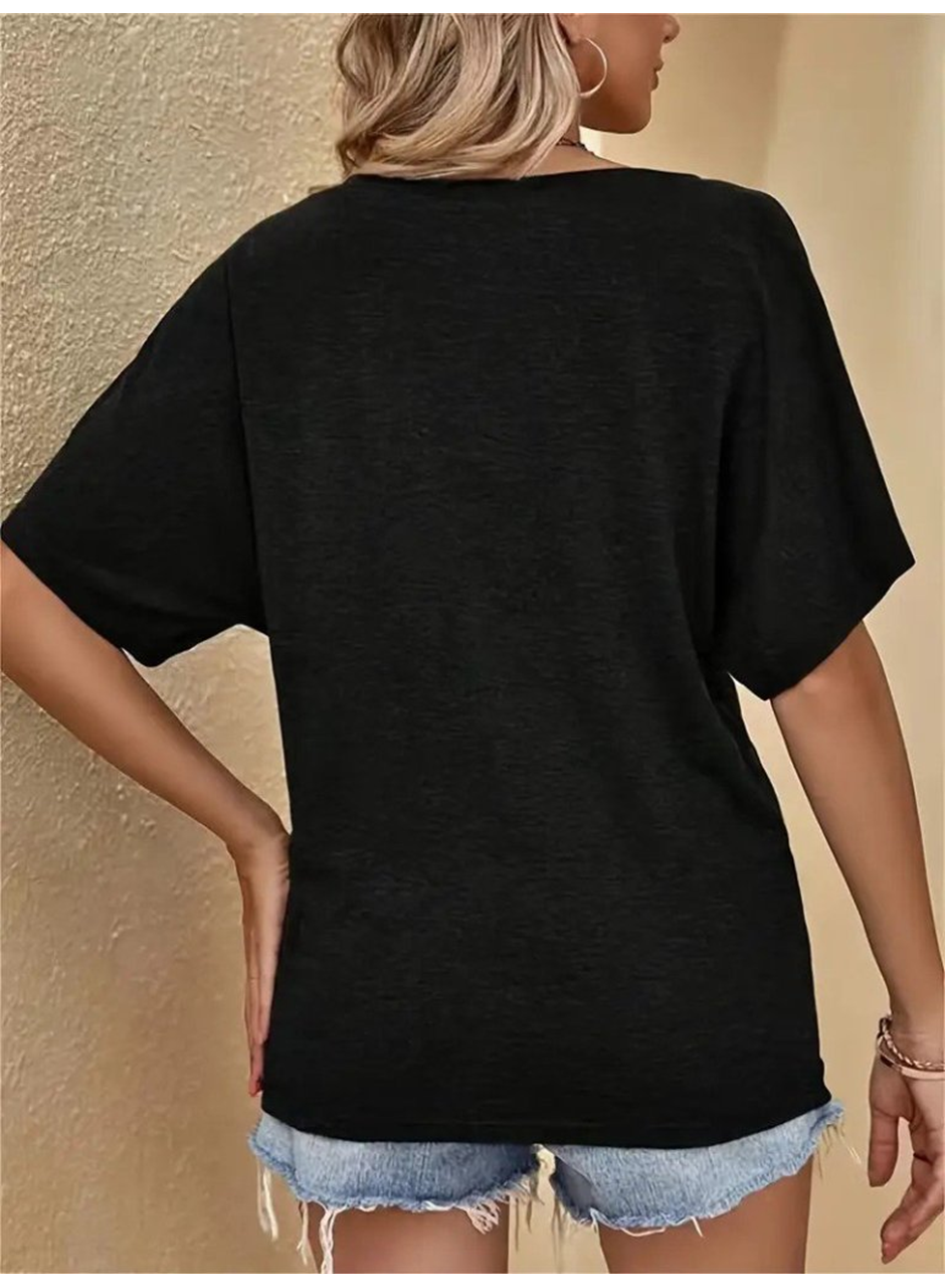 Kadın Tek Omuzu Açık Kısa Kollu Salaş Viskon Bluz