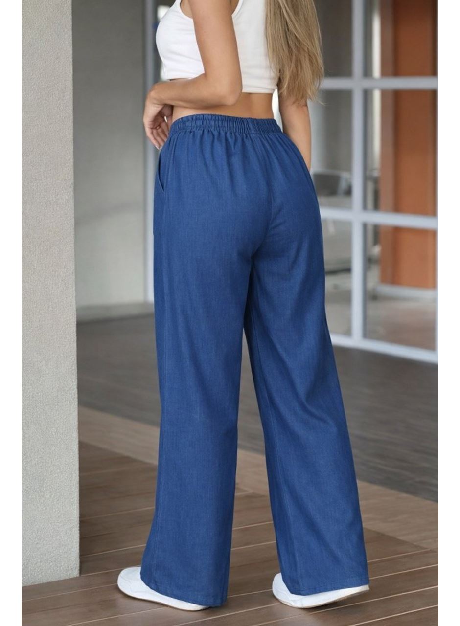 Kadın Yüksek Bel Lastikli Bağcıklı Kot Pantolon