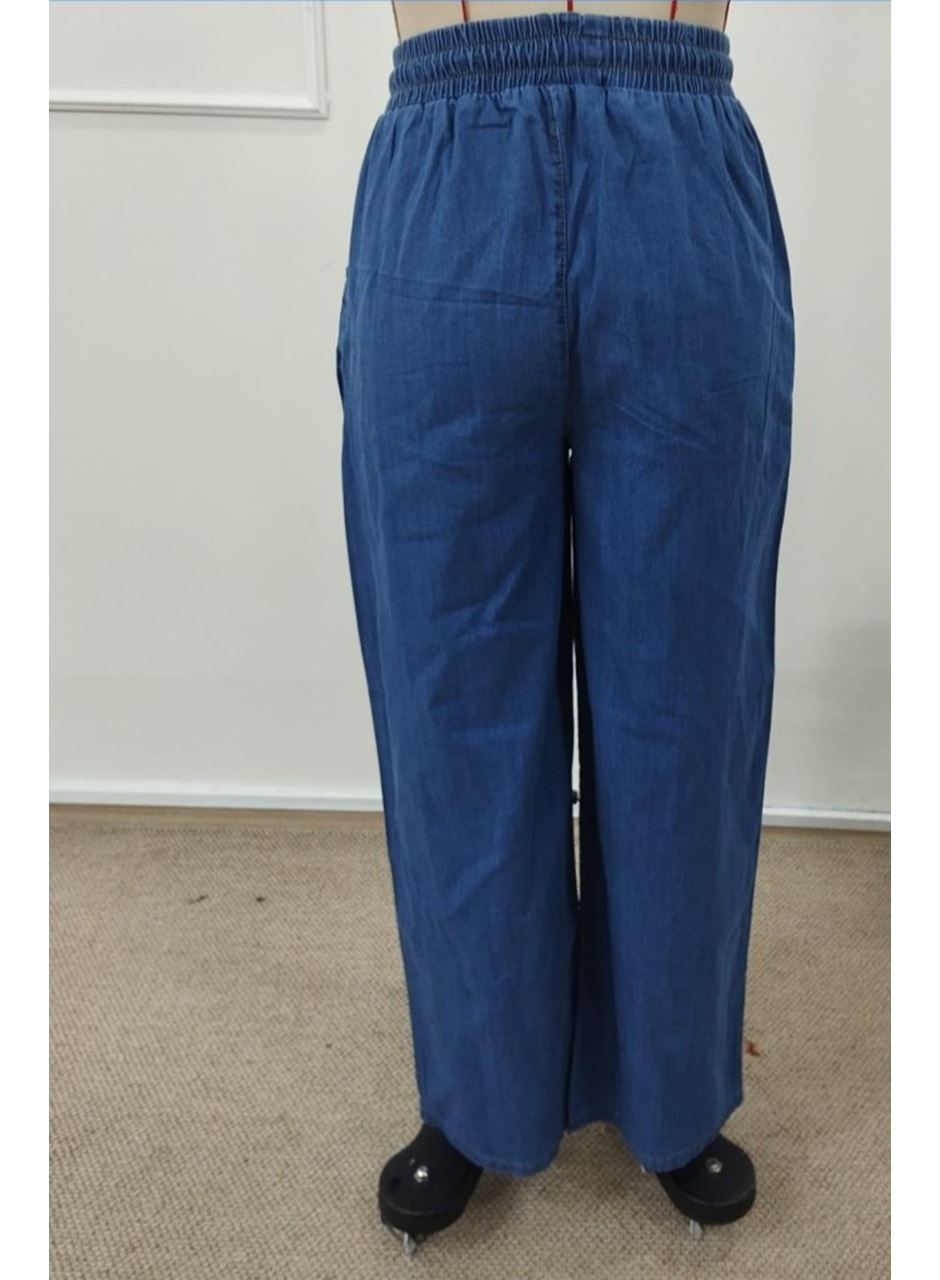 Kadın Yüksek Bel Lastikli Bağcıklı Kot Pantolon