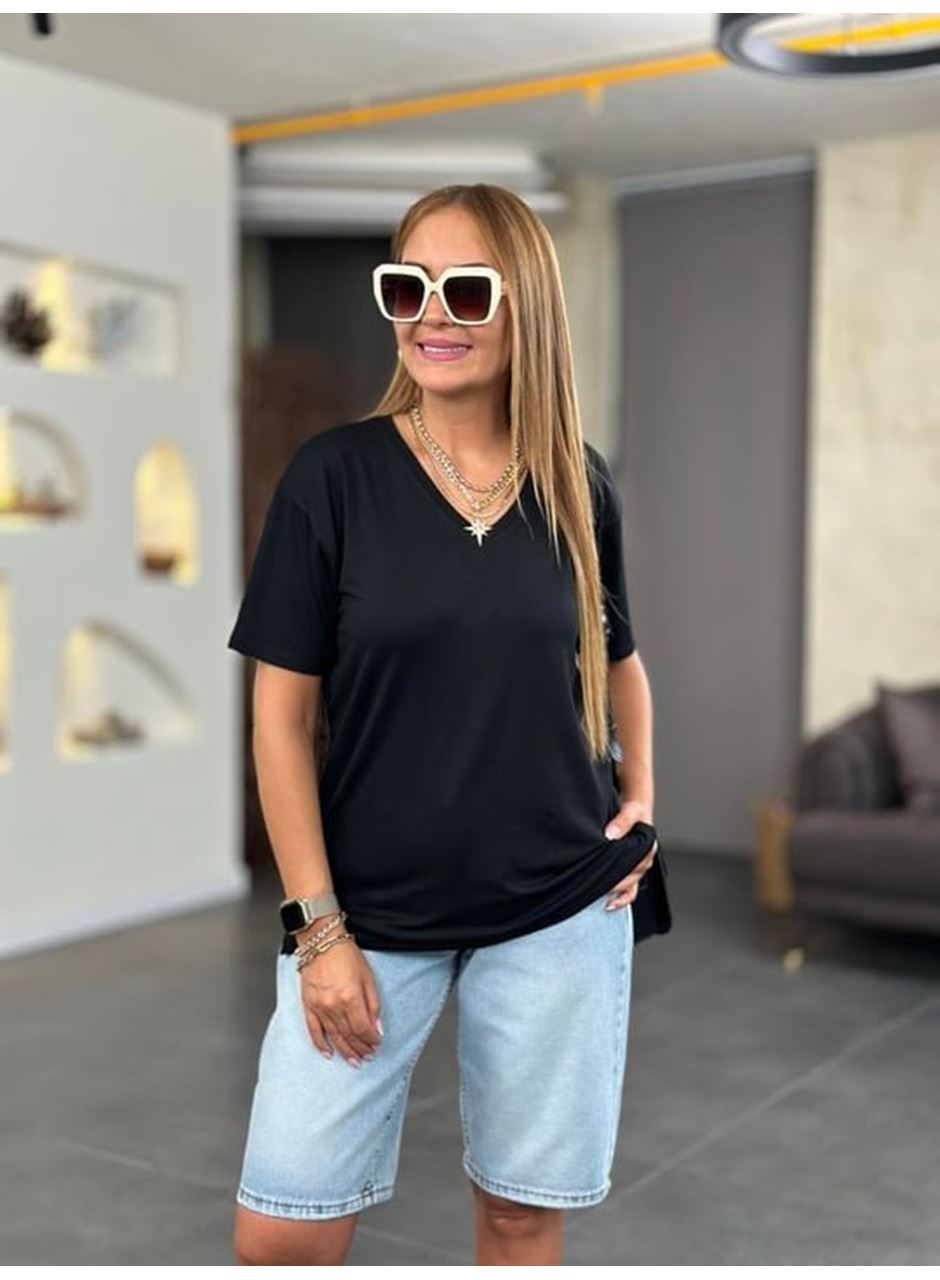 Kadın Kısa Kollu V Yaka Bluz