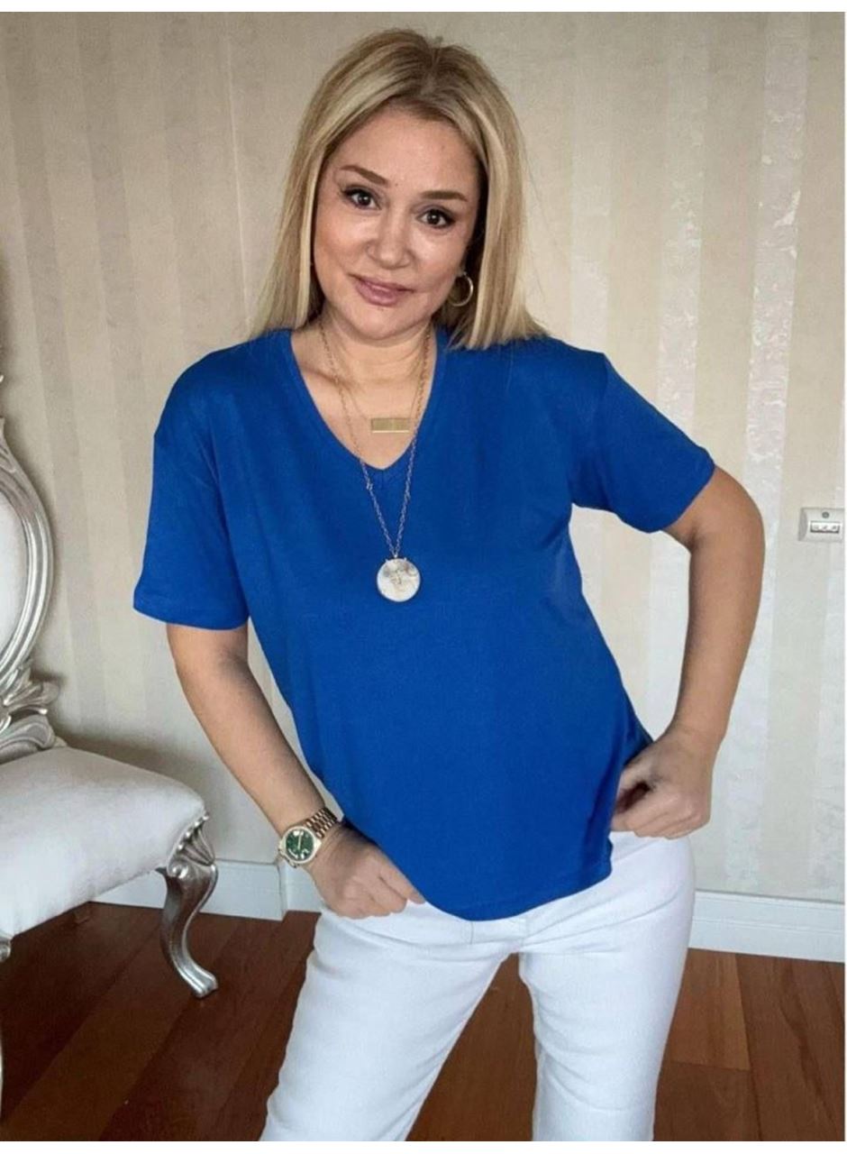 Kadın Kısa Kollu V Yaka Bluz