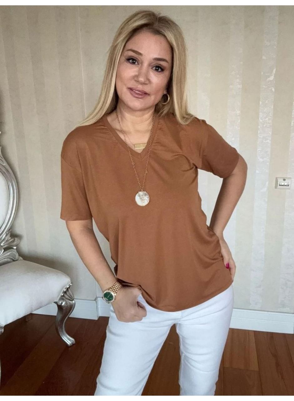 Kadın Kısa Kollu V Yaka Bluz