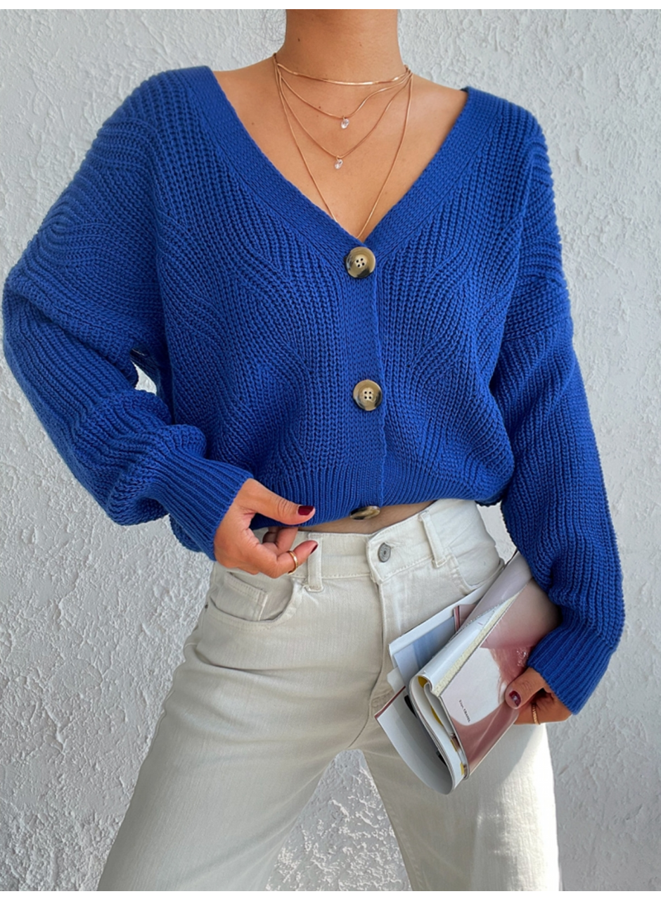 Kadın Uzun Kollu Düğme Detay Triko Hırka