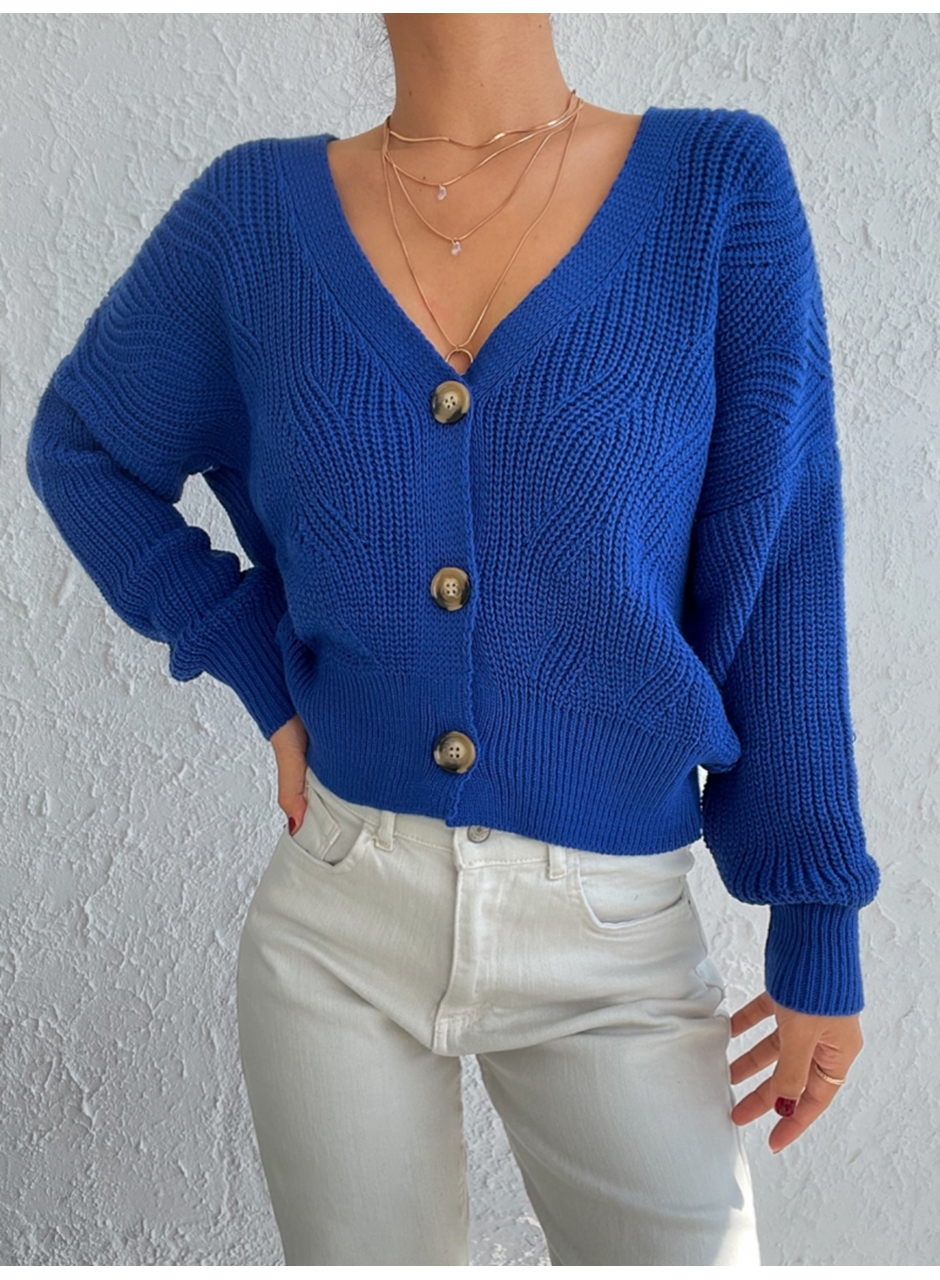 Kadın Uzun Kollu Düğme Detay Triko Hırka