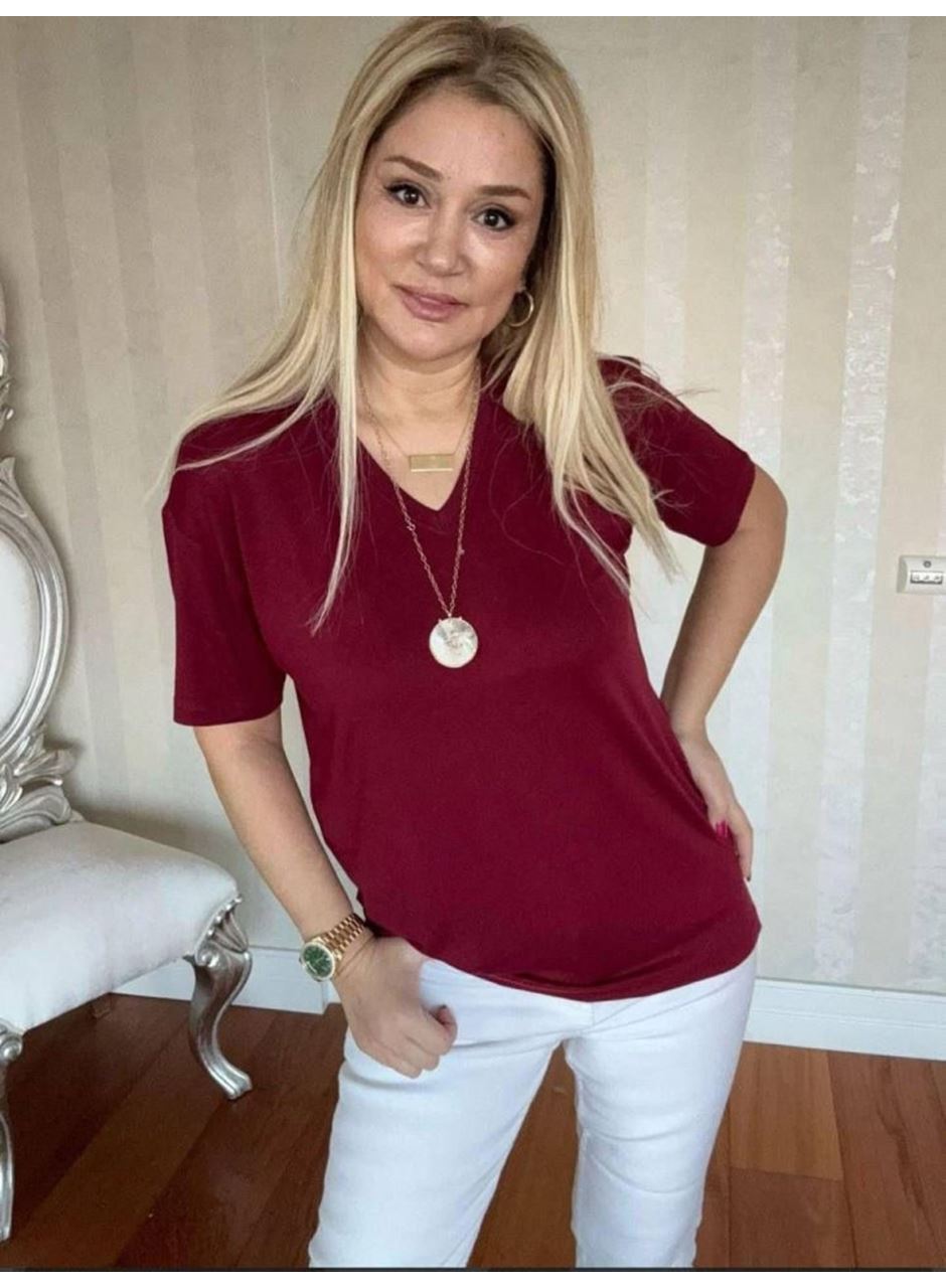 Kadın Kısa Kollu V Yaka Bluz