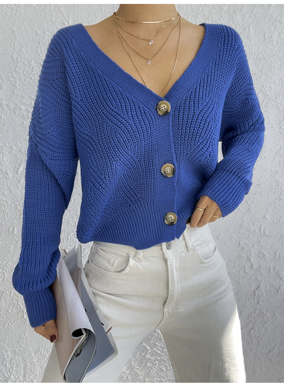 Kadın Uzun Kollu Düğme Detay Triko Hırka