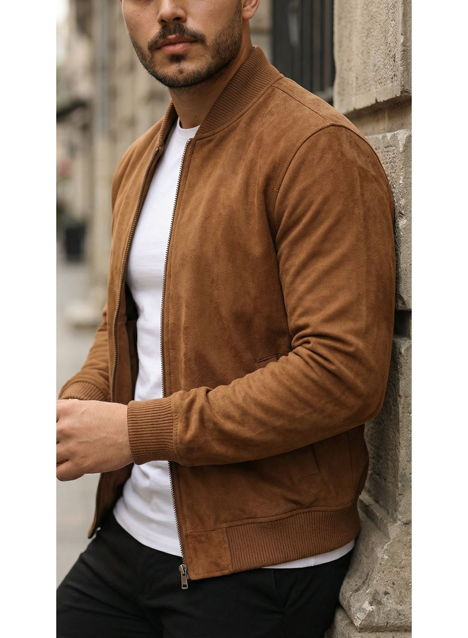 Erkek önden Fermuarlı Içi Astarlı Süet Ceket