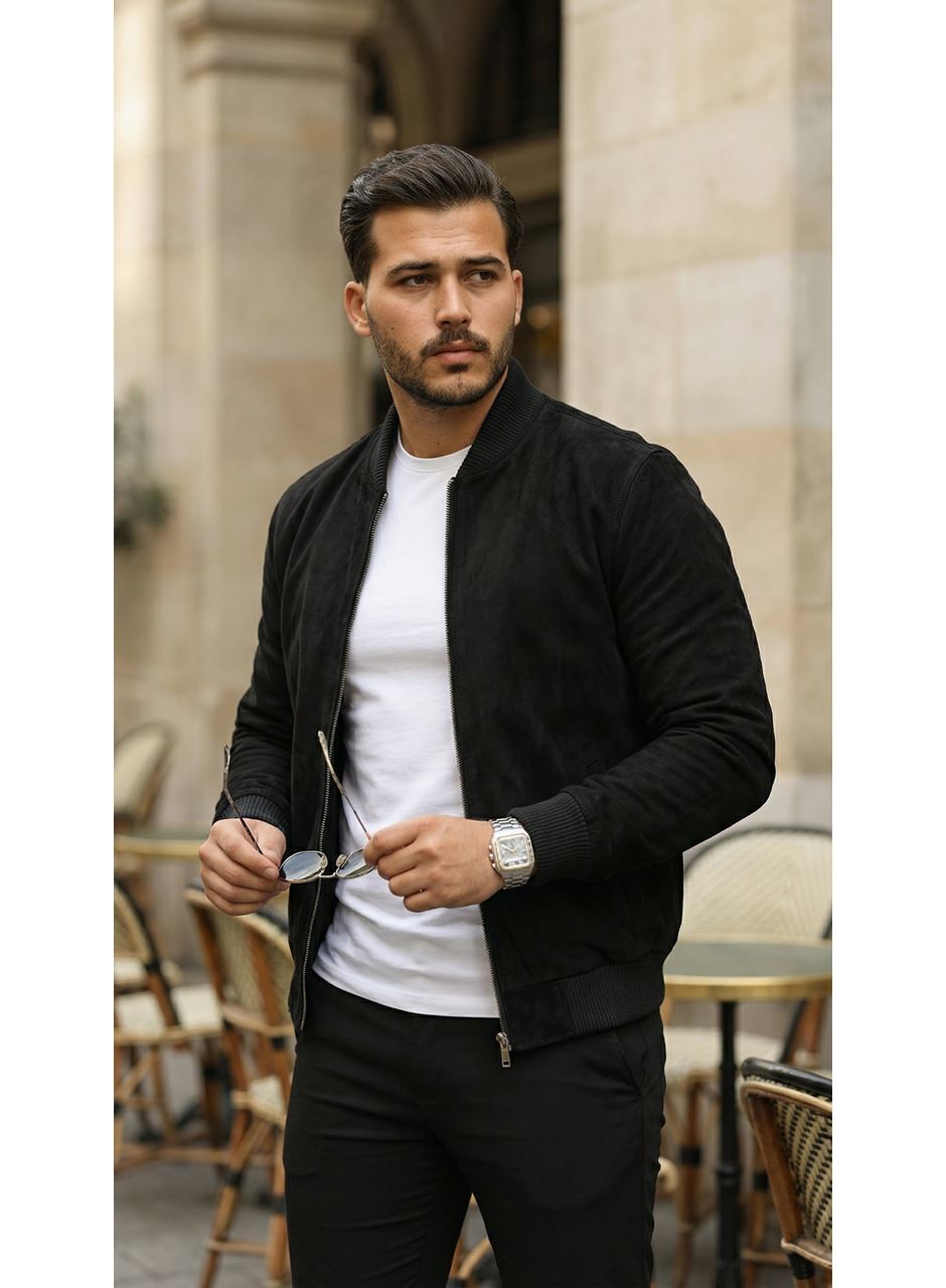 Erkek önden Fermuarlı Içi Astarlı Süet Ceket