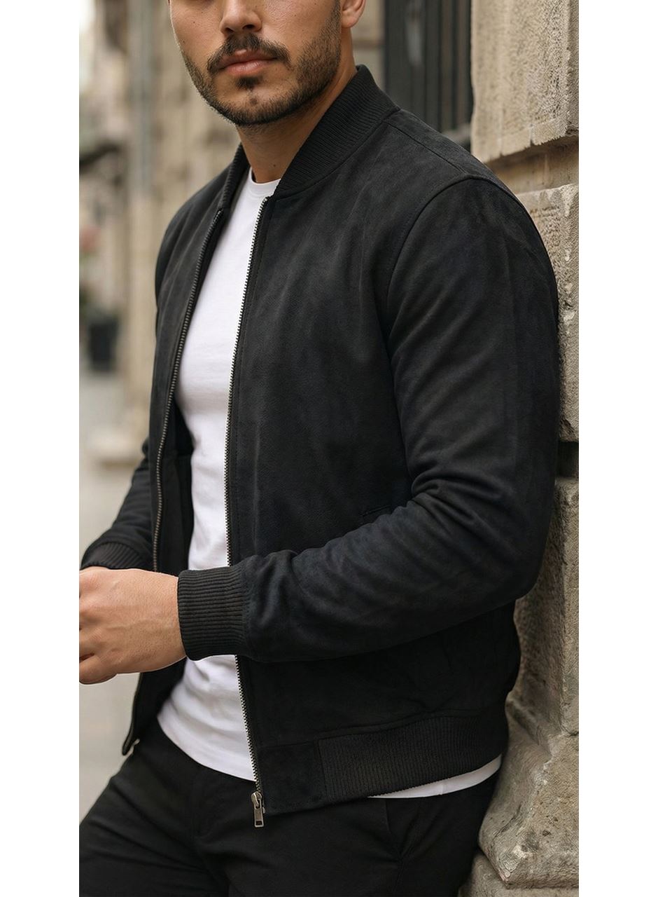 Erkek önden Fermuarlı Içi Astarlı Süet Ceket