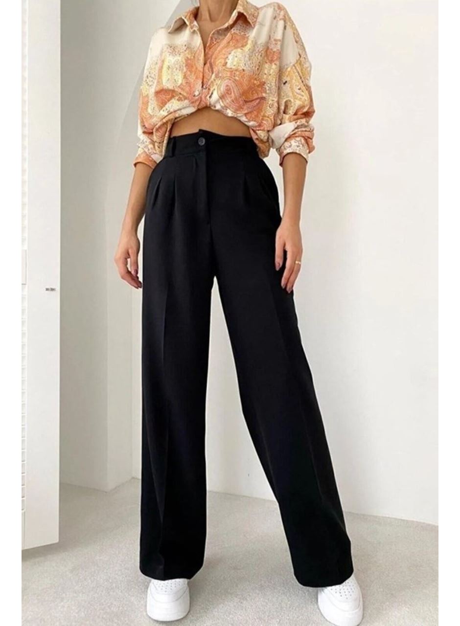 Kadın Yüksek Bel Pileli Palazzo Pantolon