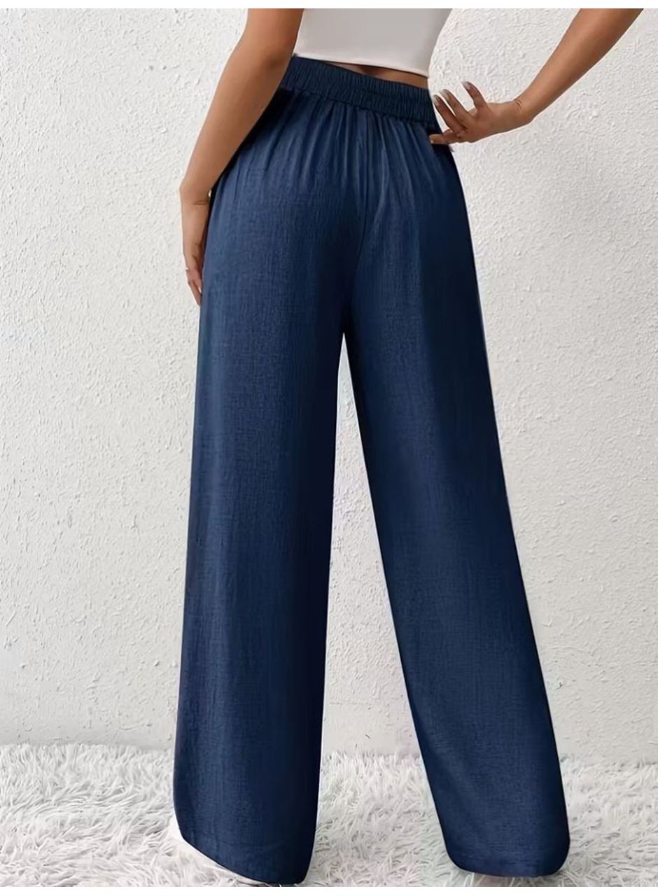 Kadın Yüksek Bel önden Bağlamalı Geniş Kesim Keten Pantolon