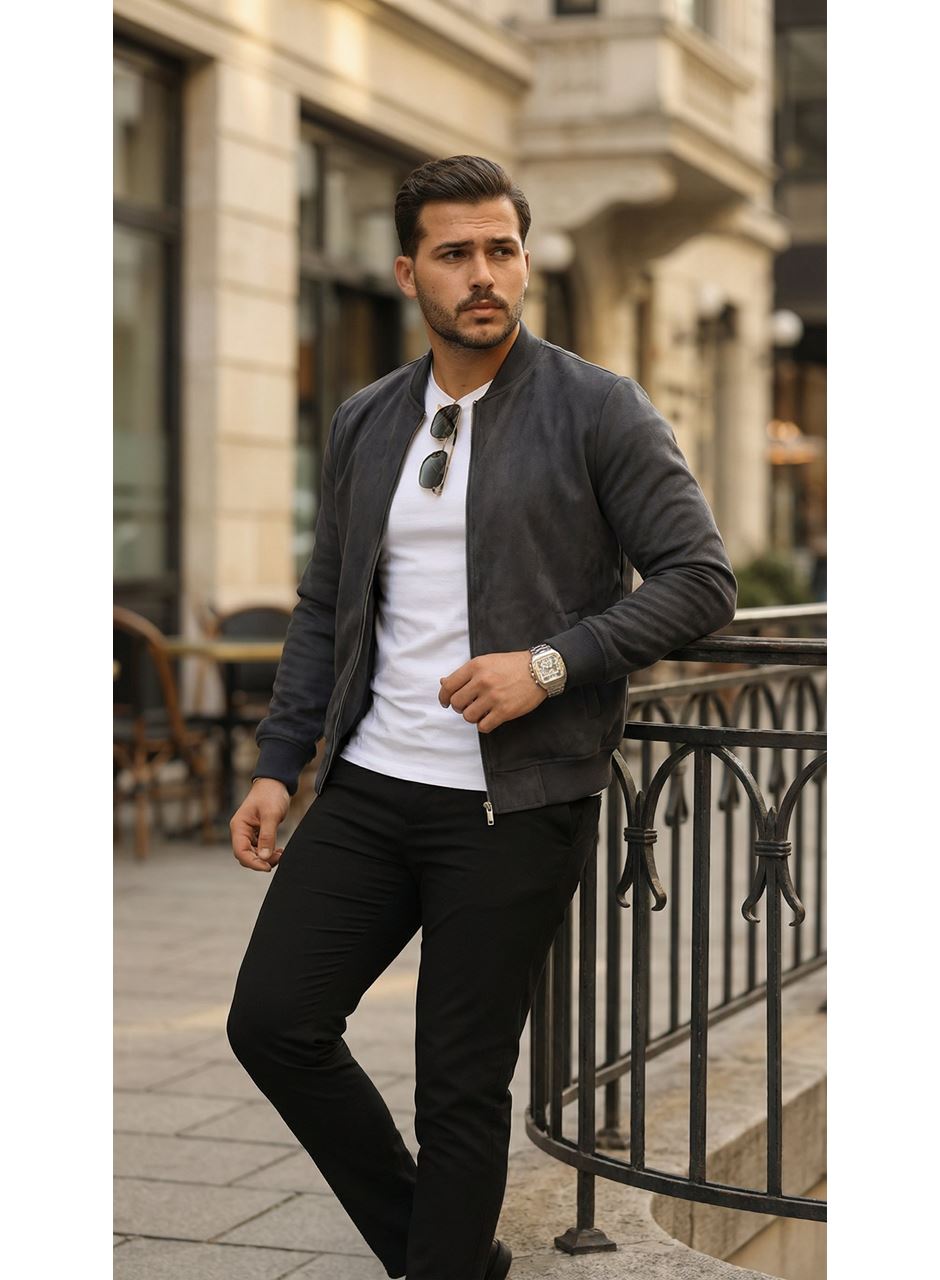 Erkek önden Fermuarlı Içi Astarlı Süet Ceket