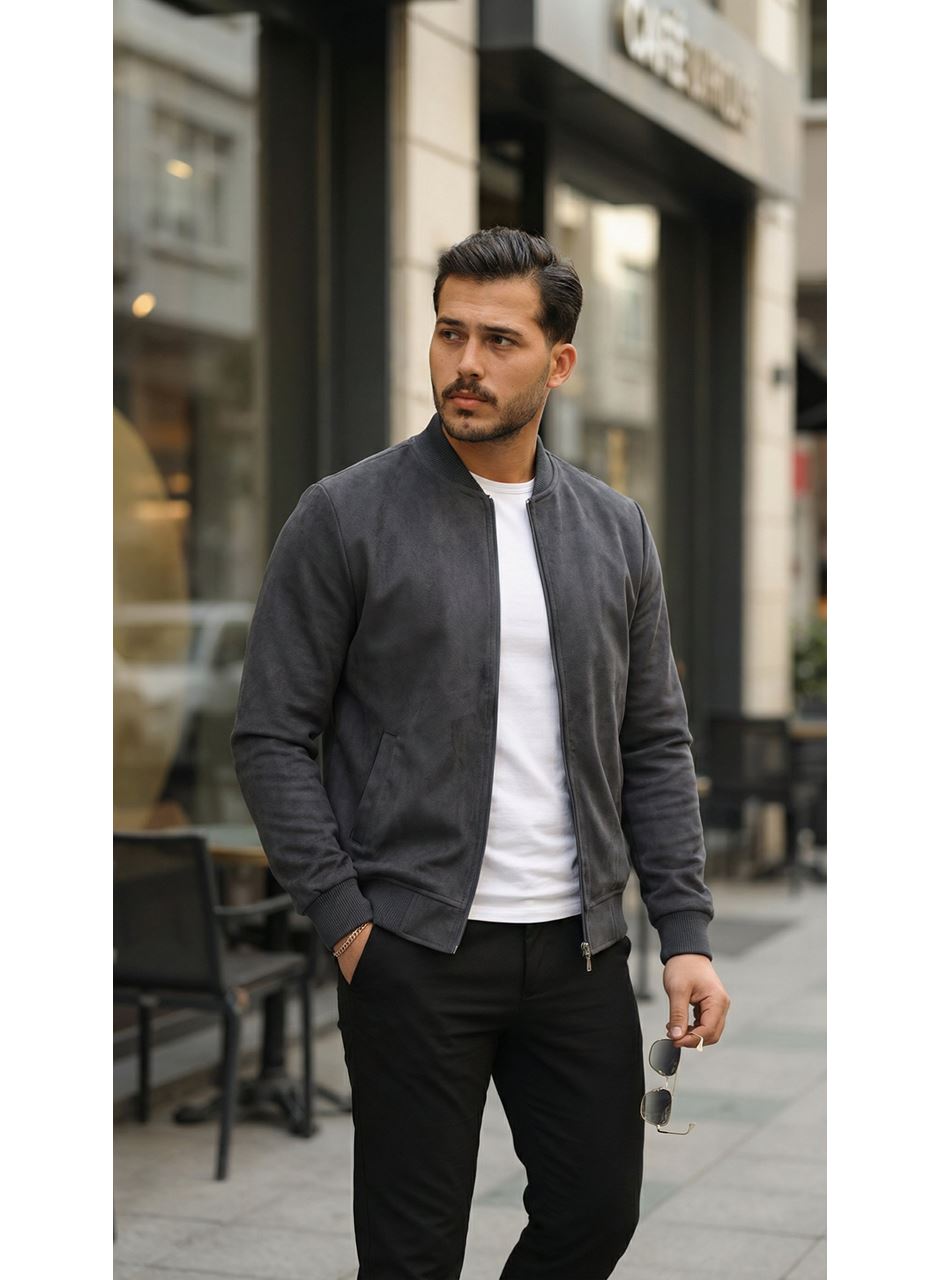 Erkek önden Fermuarlı Içi Astarlı Süet Ceket
