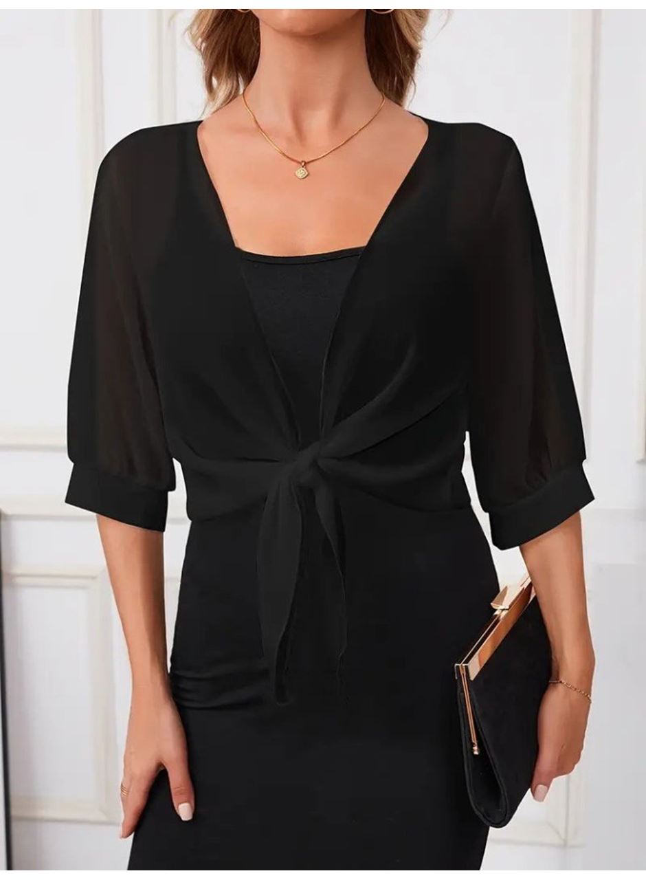 Kadın Truvakar Kol önden Bağlamalı Kısa şifon Bolero Ceket