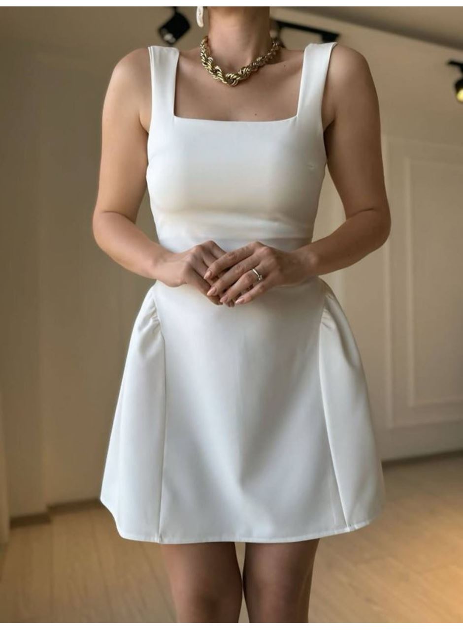 Kadın Omuz Askılı Kare Yaka Ithal Atlas Kumas Mini Elbise