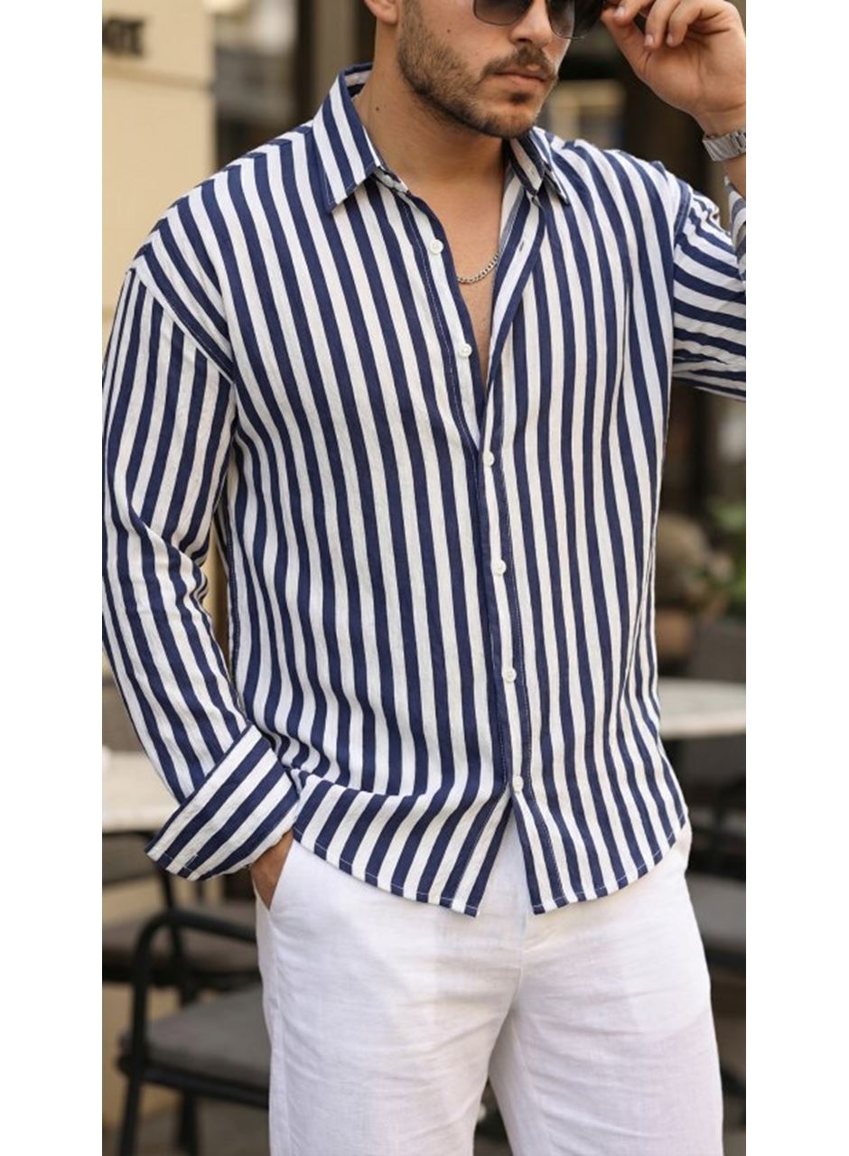 Erkek Dikey Çizgili Yarım Oversize Gömlek
