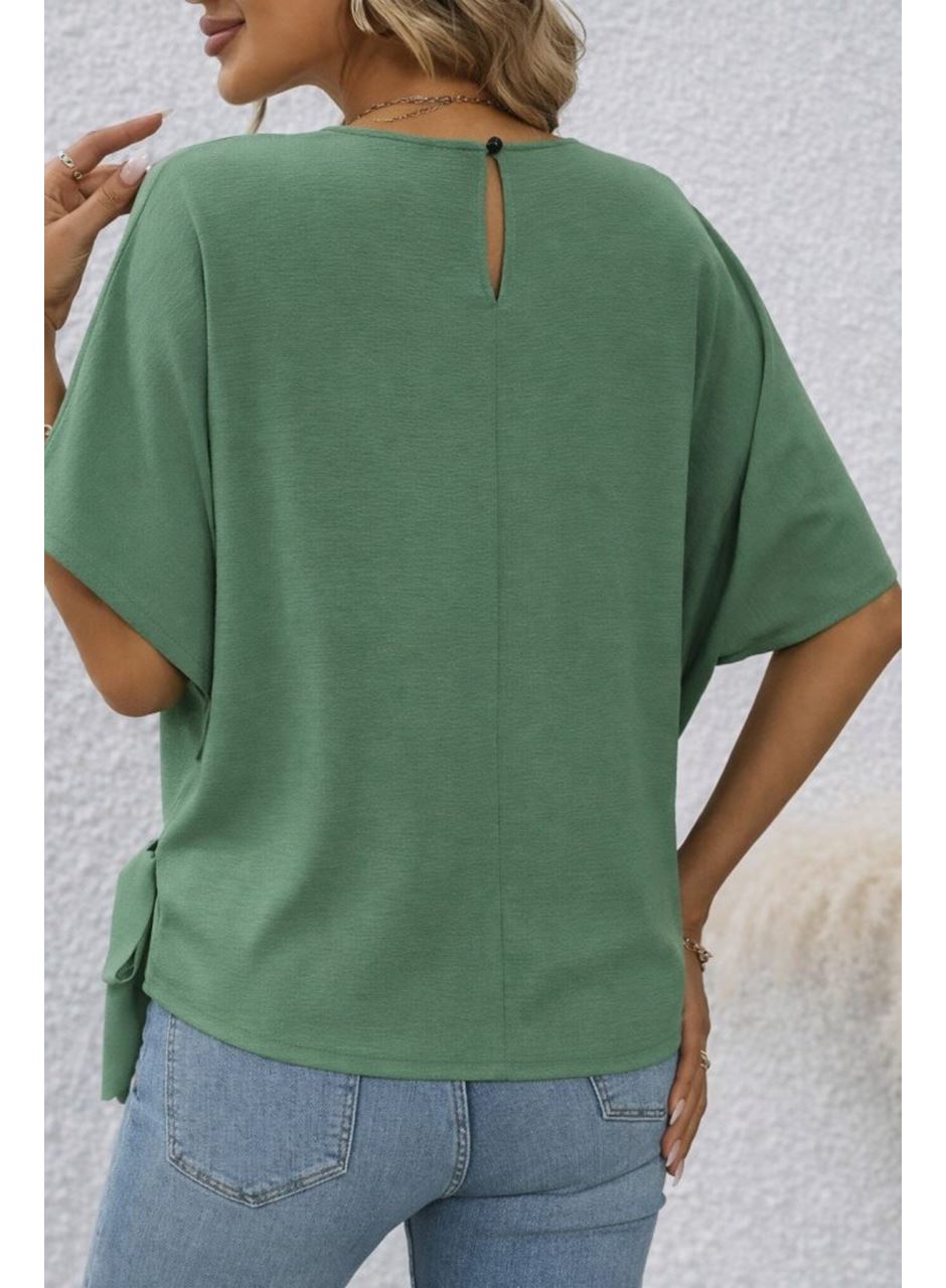 Kadın Kısa Kollu Bisiklet Yaka Yandan Bağcıklı Aerobin Bluz