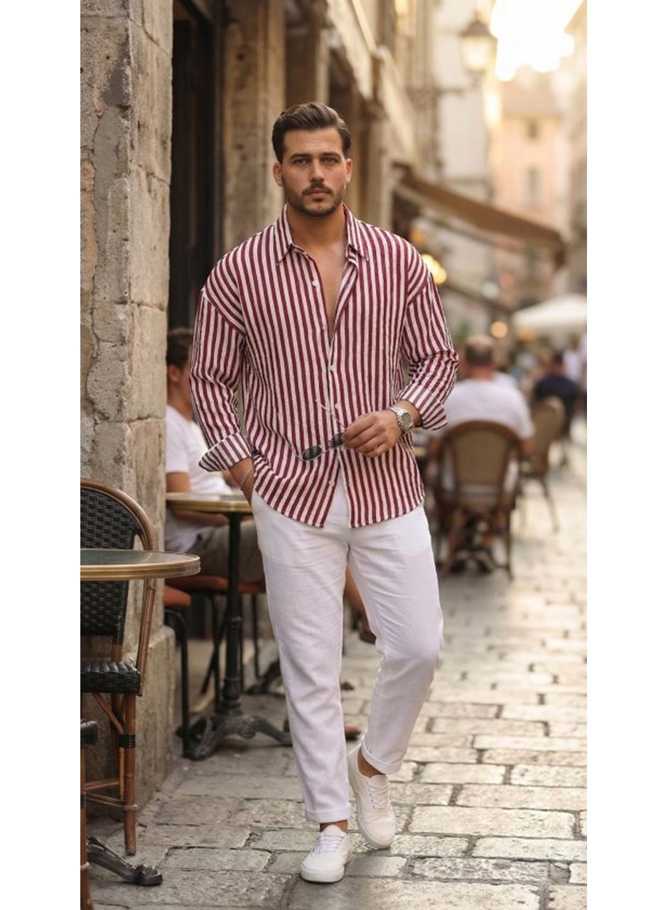 Erkek Dikey Çizgili Yarım Oversize Gömlek