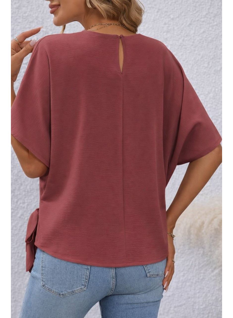 Kadın Kısa Kollu Bisiklet Yaka Yandan Bağcıklı Aerobin Bluz