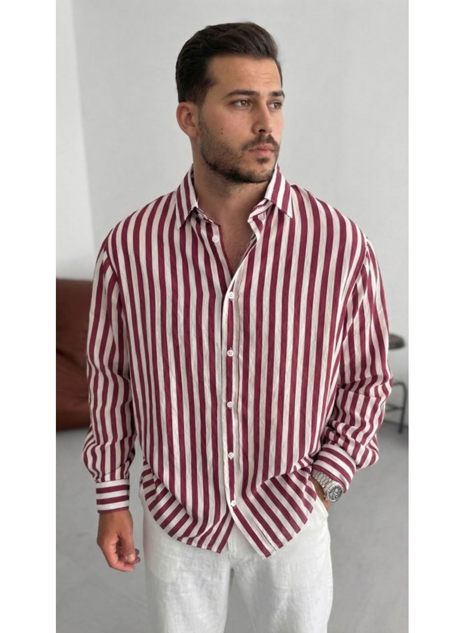 Erkek Dikey Çizgili Yarım Oversize Gömlek