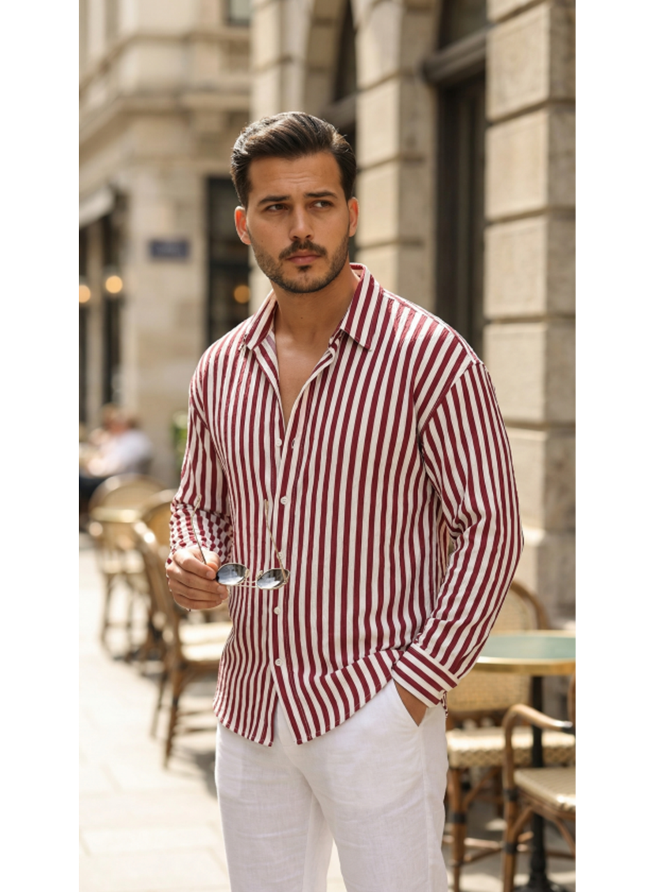 Erkek Dikey Çizgili Yarım Oversize Gömlek