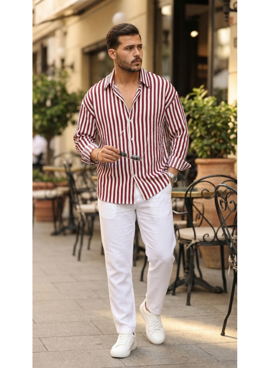 Erkek Dikey Çizgili Yarım Oversize Gömlek