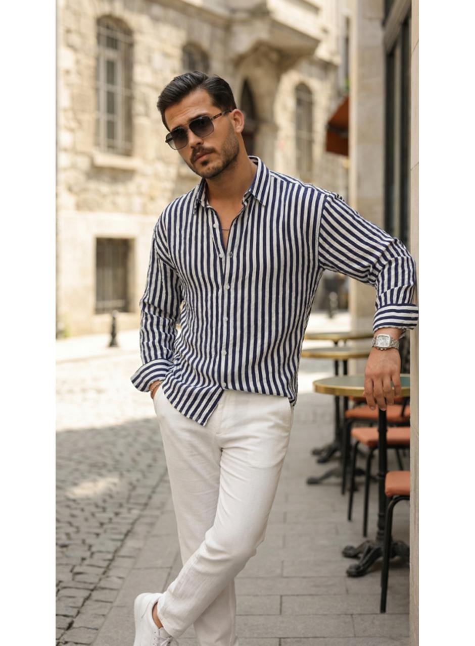 Erkek Dikey Çizgili Yarım Oversize Gömlek
