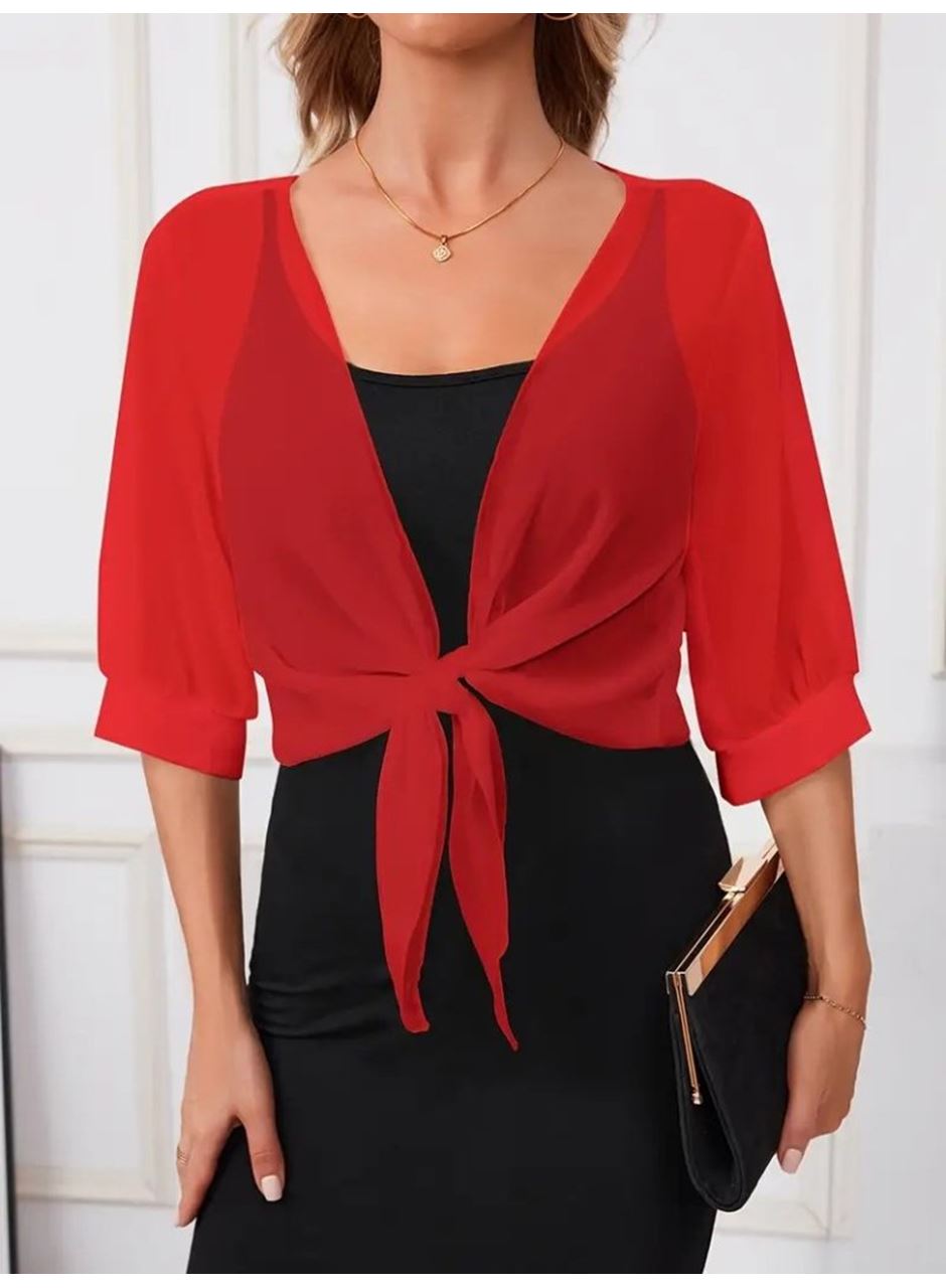 Kadın Truvakar Kollu önden Bağlamalı Kısa şifon Bolero Ceket