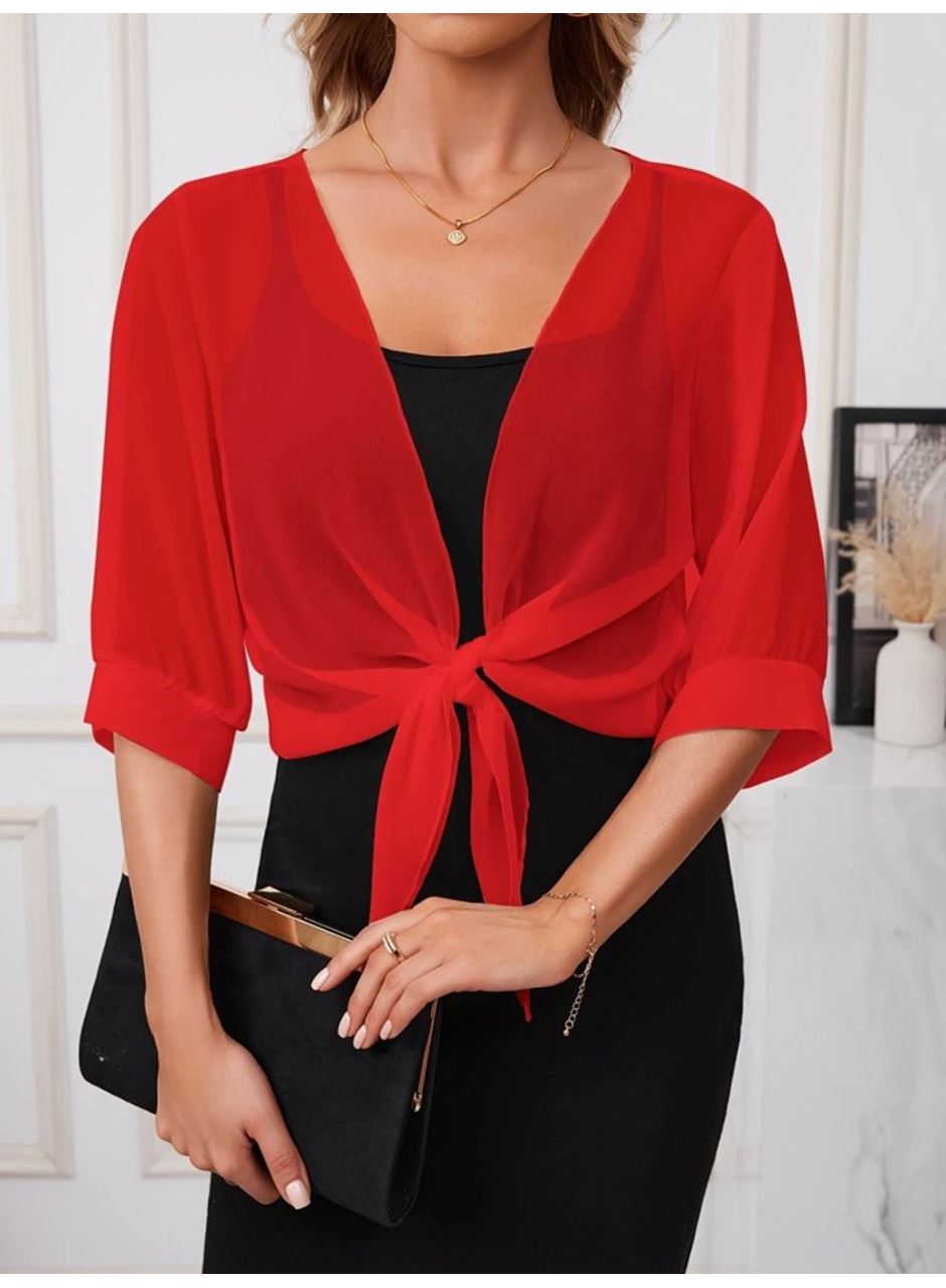 Kadın Truvakar Kollu önden Bağlamalı Kısa şifon Bolero Ceket