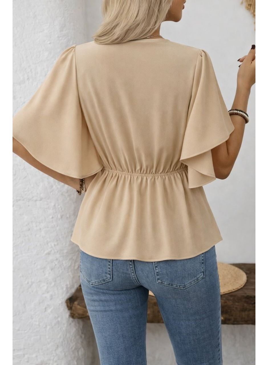 Kadın Kısa Kollu önden Düğmeli Ithal Krep Bluz
