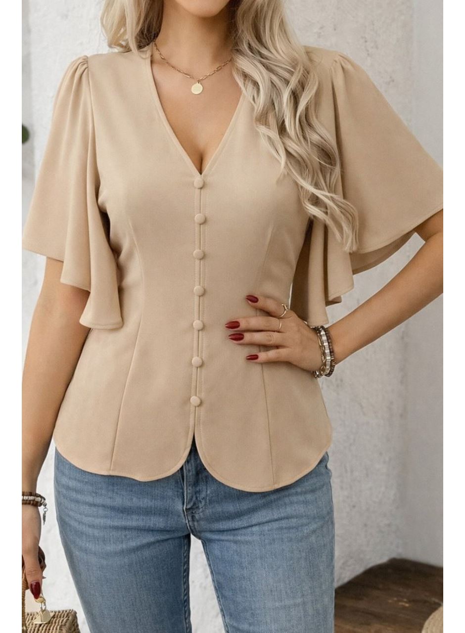 Kadın Kısa Kollu önden Düğmeli Ithal Krep Bluz