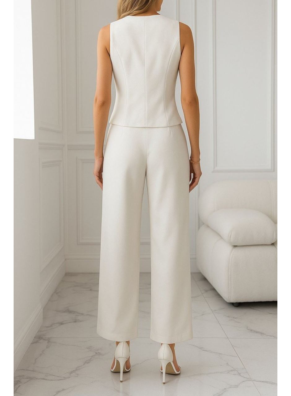 Kadın Sıfır Kollu çapraz V Yakalı önden Düğmeli Atlas Yelek Ve Pantolon Ikili Takım