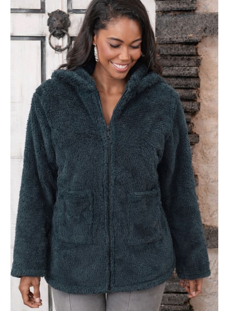 Kadın Uzun Kollu Kapşonlu önden Fermuarlı Cepli Welsoft Ceket