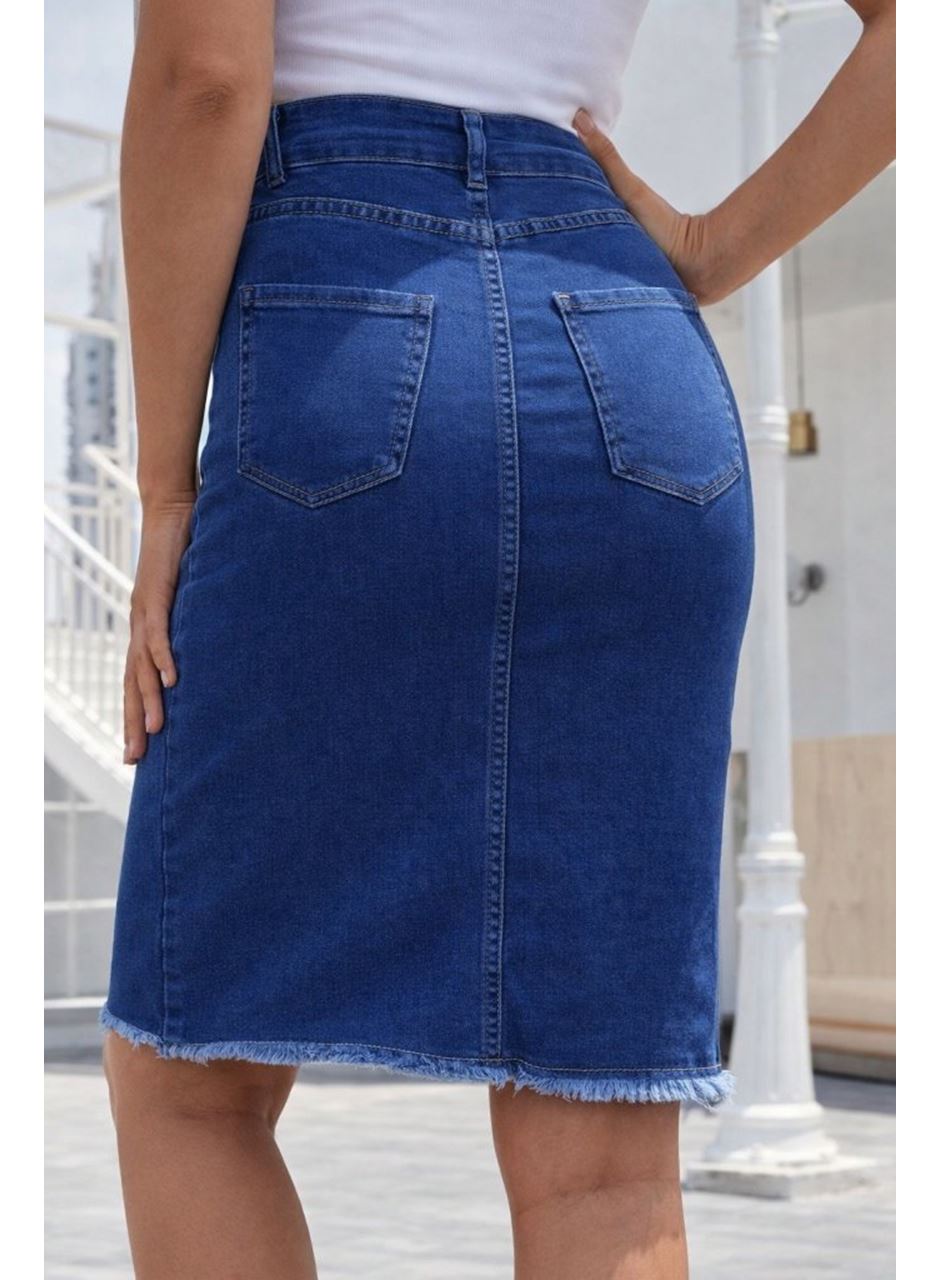 Kadın Yüksek Bel önden Yırtmaçlı Kısa Kot Etek