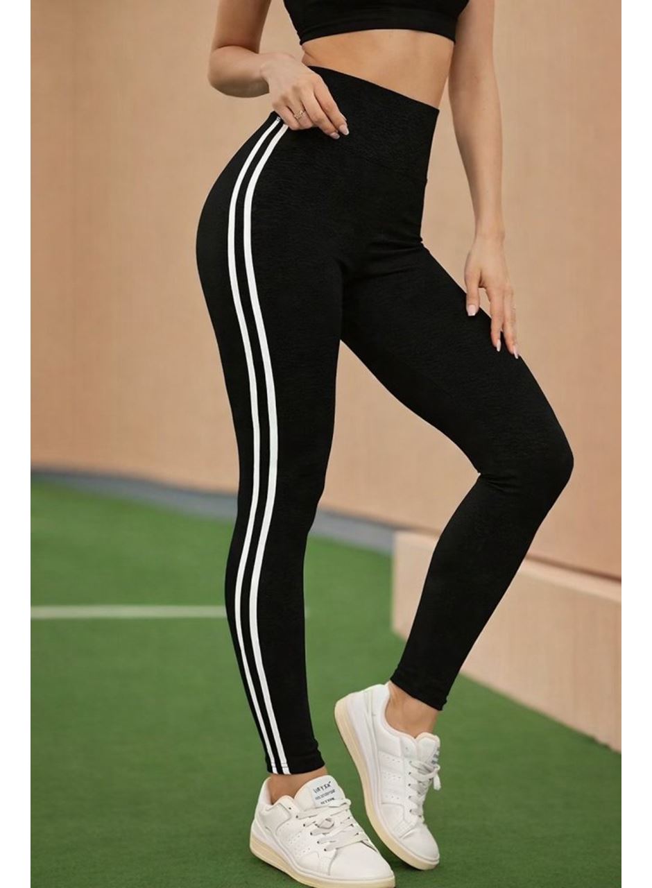 Kadın Yüksek Bel Yanları şerit Detaylı Uzun Sporcu Tayt