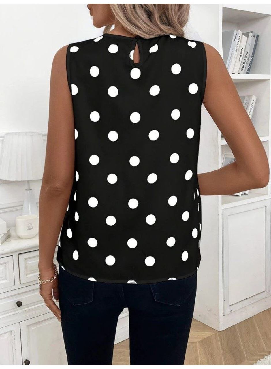 Kadın Askılı Yakası Büzgülü Puantiyeli Atlas Bluz